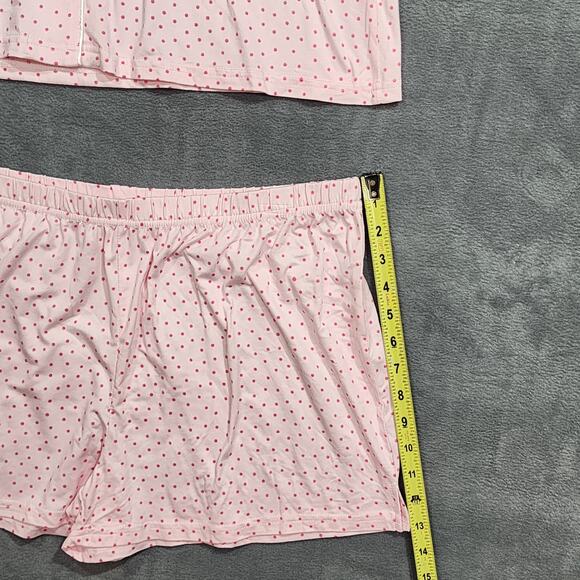 White Mark Short Sleeve Pajama Shorts Set with Button Down Collar Pink Dots XL - Picture 10 of 10